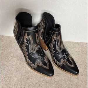 Jolimall Western Ankle Cowboy Boots Booties Womens Size 6 Black w/Stitching